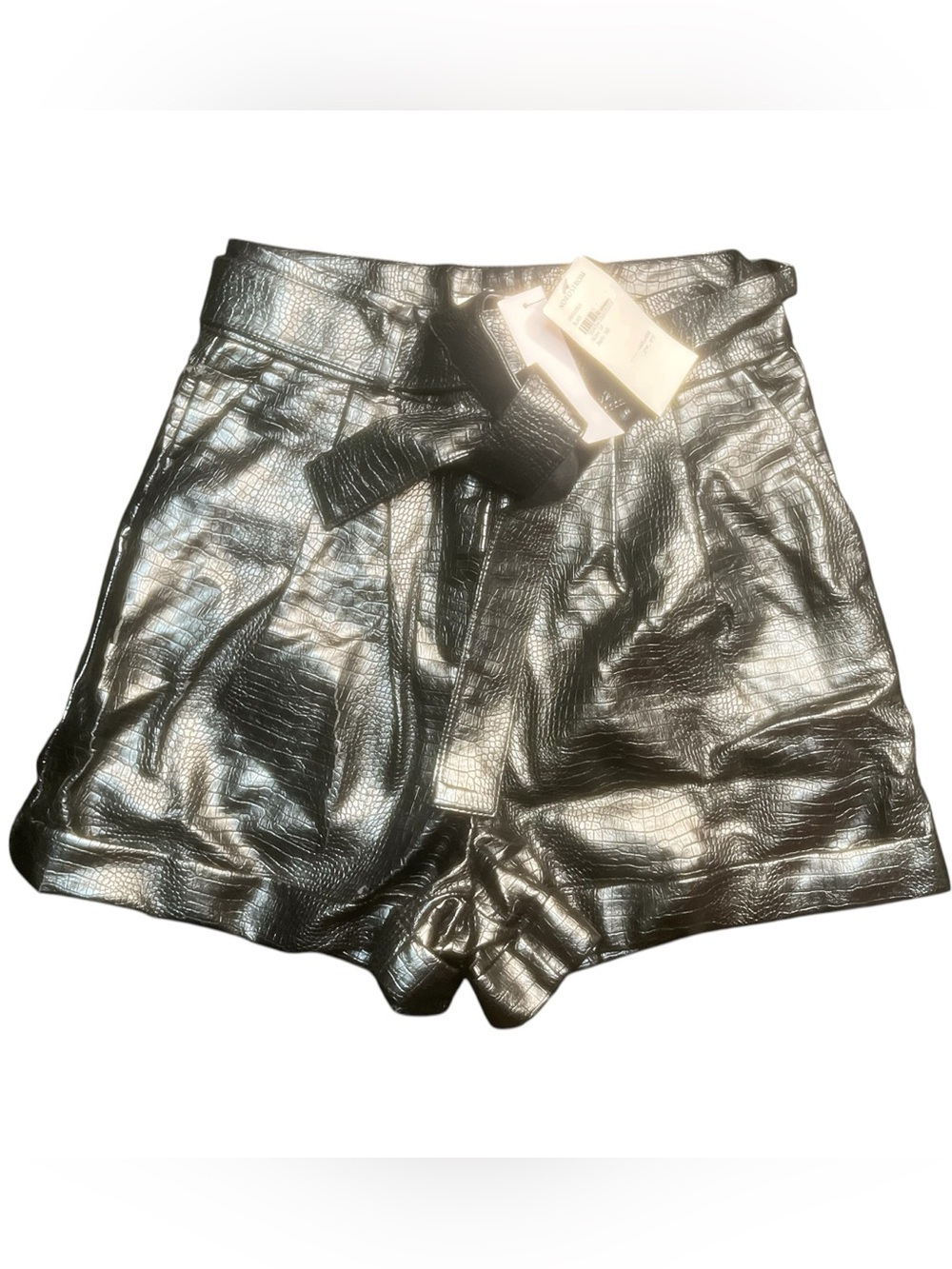 Topshop Black Faux Croc Paperbag Waist Shorts